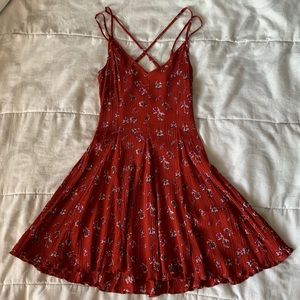 AE Red Floral Fit and Flare Dress